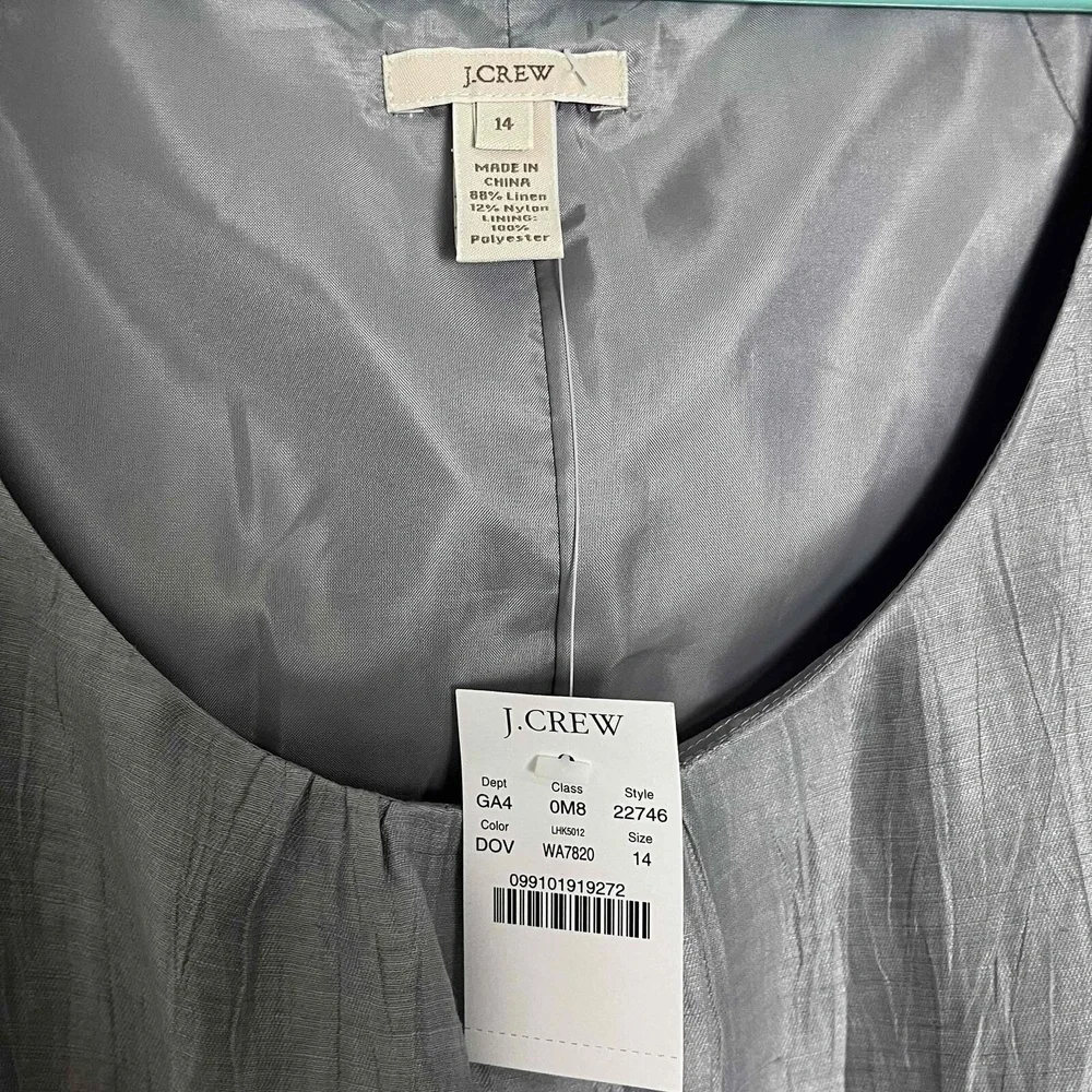 NWT J.CREW Gray Mini Shift Dress‎ Linen Blend Bell Sleeve Scoop Neck Pockets 14